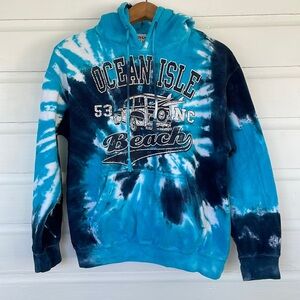 Ocean Isle Beach || Tie Dye Hoodie Sweatshirt by TSUNAMI SURF SHOP; Size Small